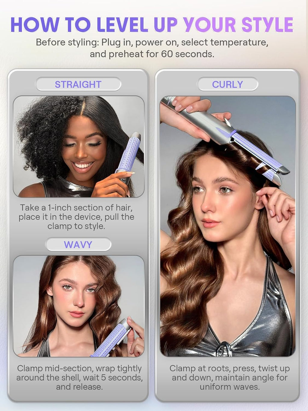 Manual Airflow Styler Curling Iron, 2 in 1 Hair Straightener & Curler, 360° Cool Air Lock, 1 inch, Anti-Scald Flat Iron, 4 Temps, Fast Curling Straightening Less Damage for Long Short Hair