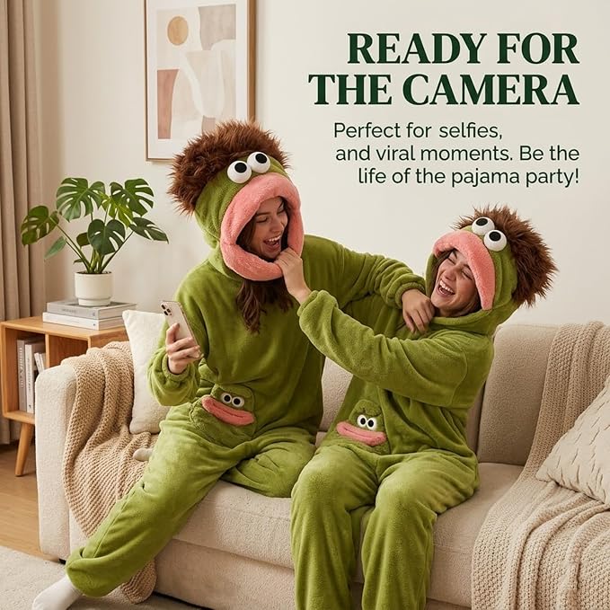 Cozy Monster Onesie Black plush hooded loungewear