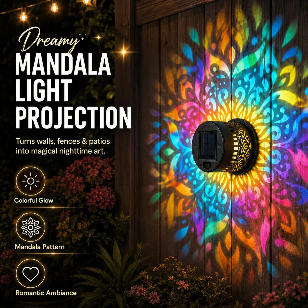 Solar mandala projection wall light for garden and patio