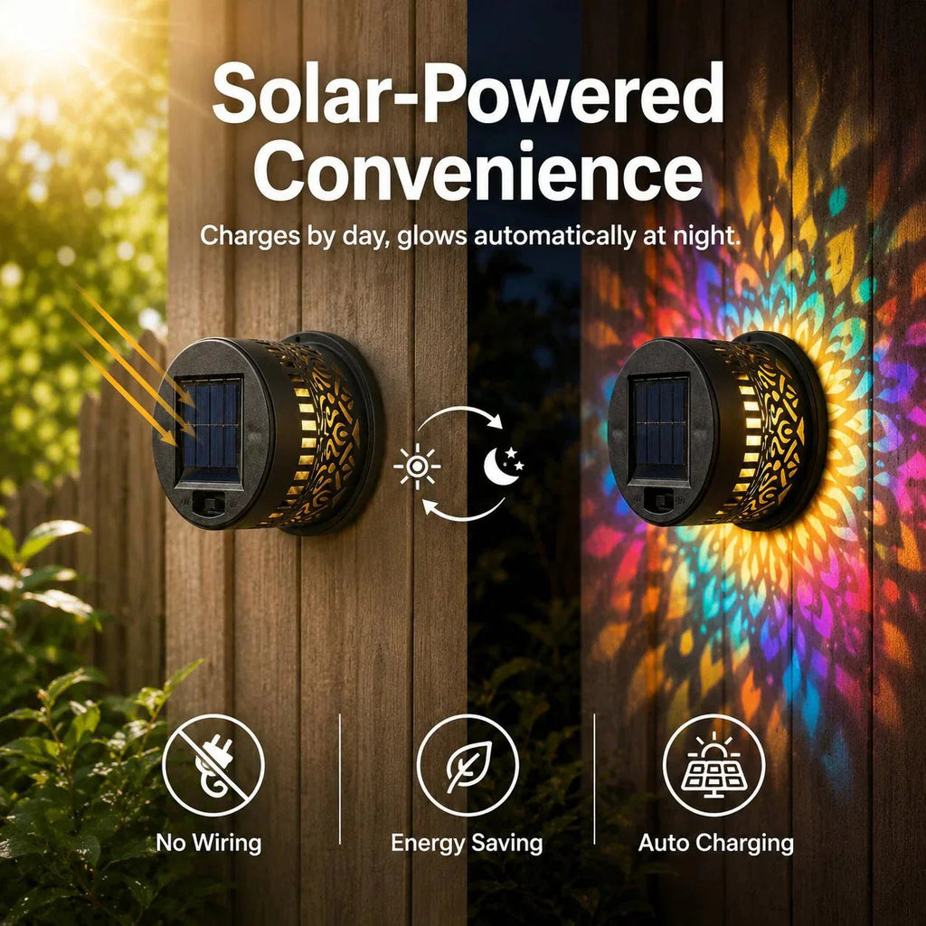 Solar mandala wall light outdoor garden projection detail