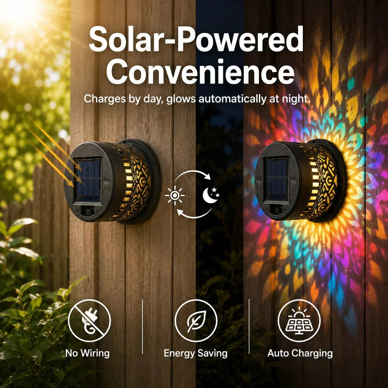 Solar mandala wall light outdoor garden projection detail