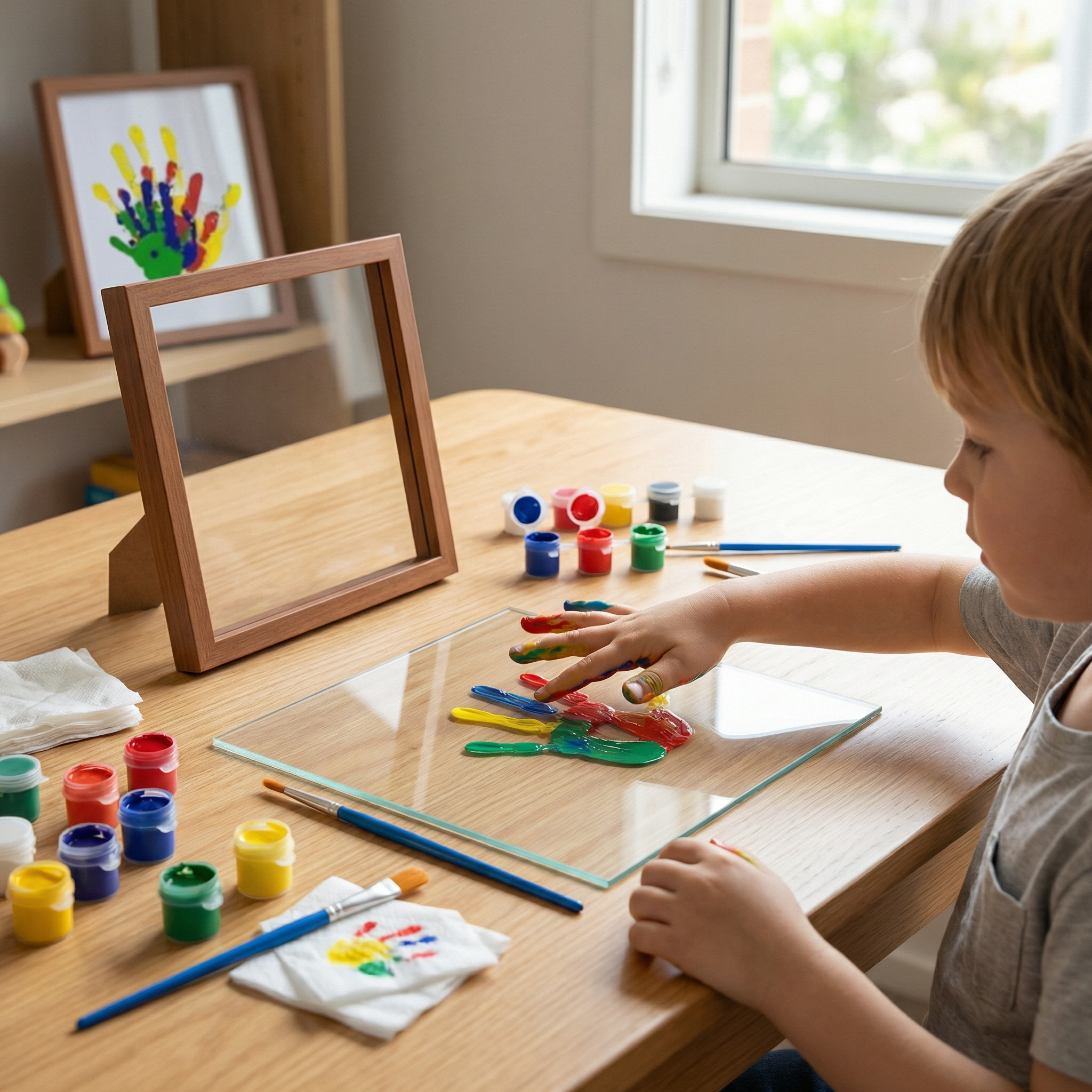 DIY Wooden Handprint Photo Frame Kit – Family Keepsake Set with Paints