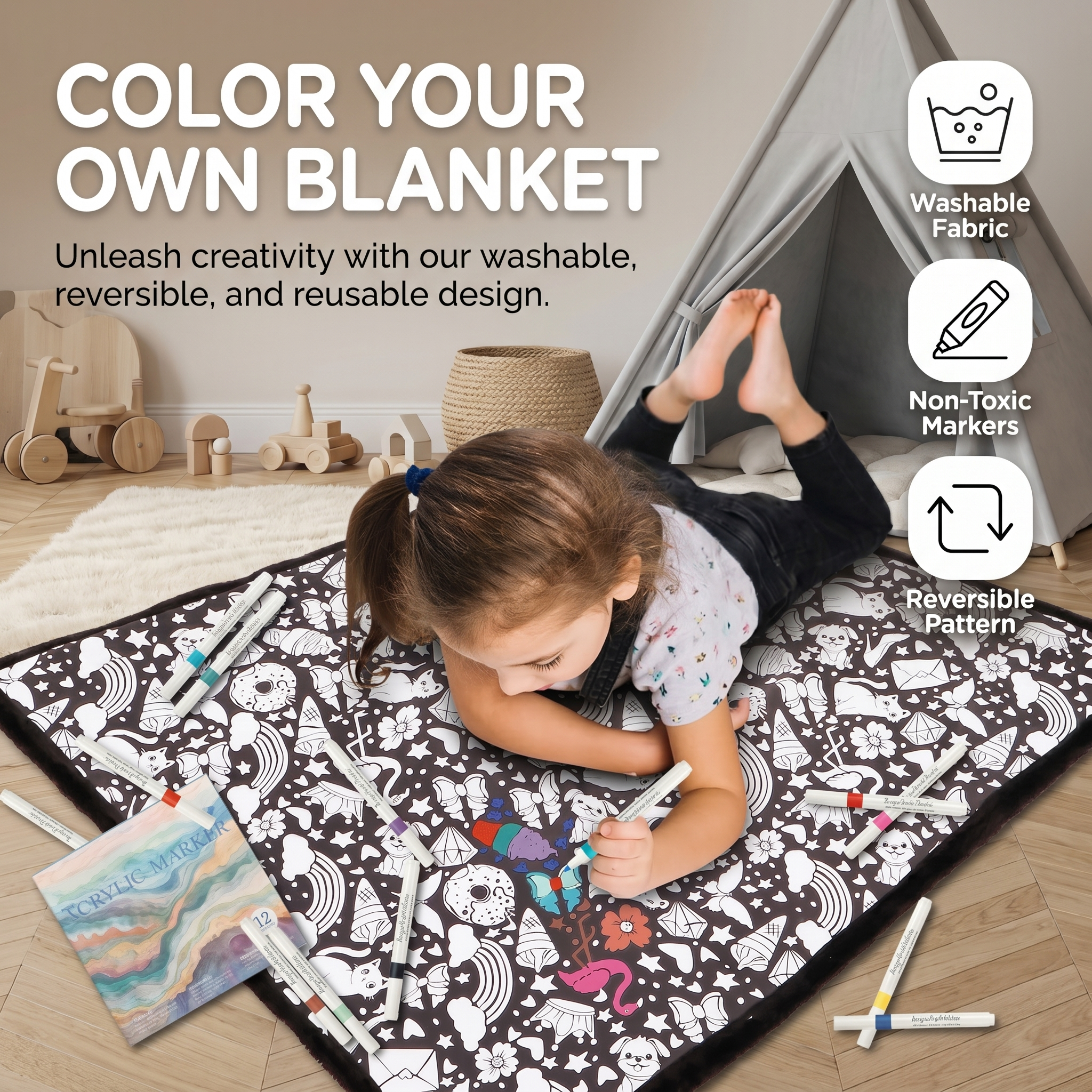 DIY Colouring Blanket with Fabric Markers