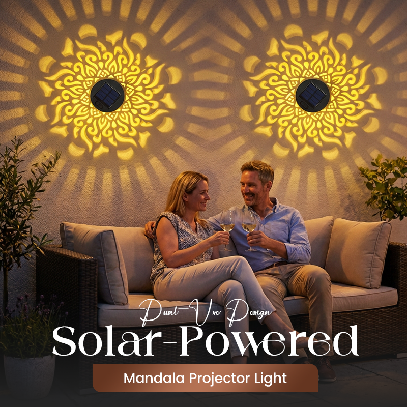 Solar mandala projection wall light for garden and patio