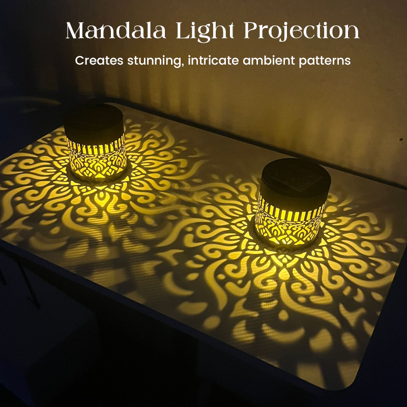 Solar mandala wall light outdoor garden projection detail