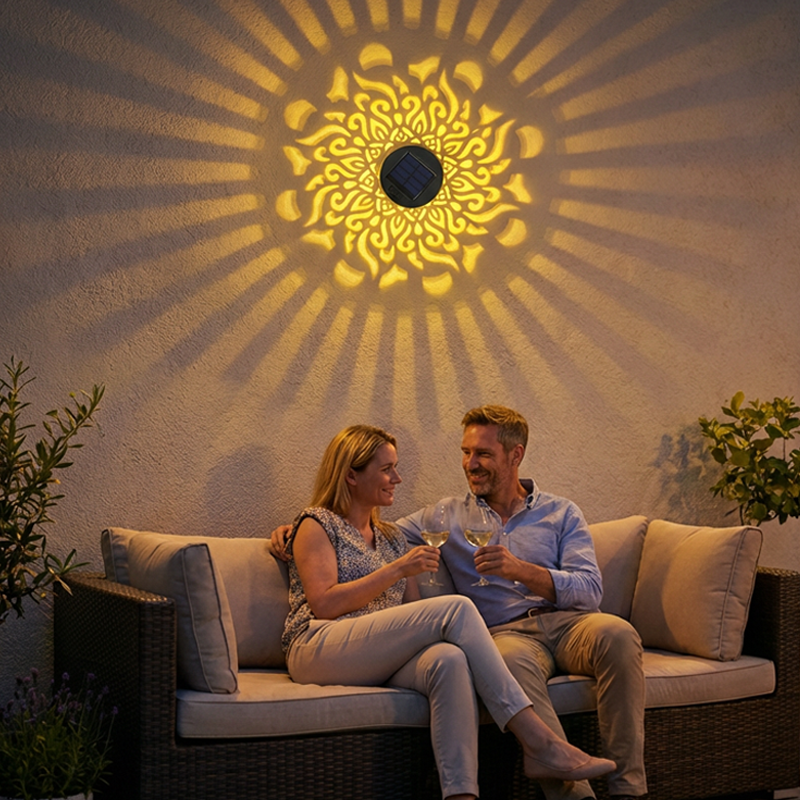 Solar mandala wall light outdoor garden projection detail