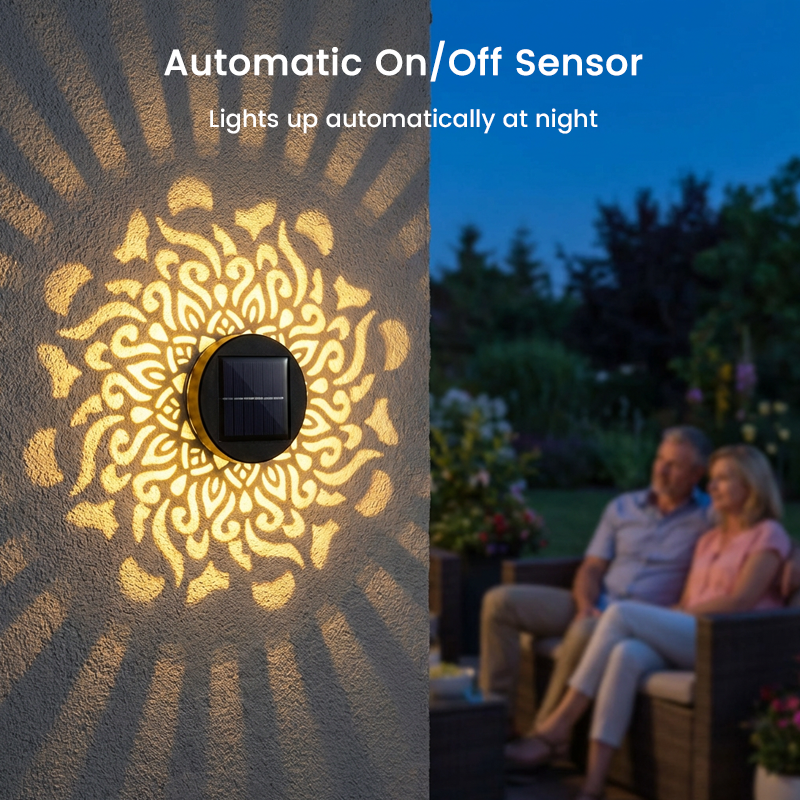 Solar mandala wall light outdoor garden projection detail