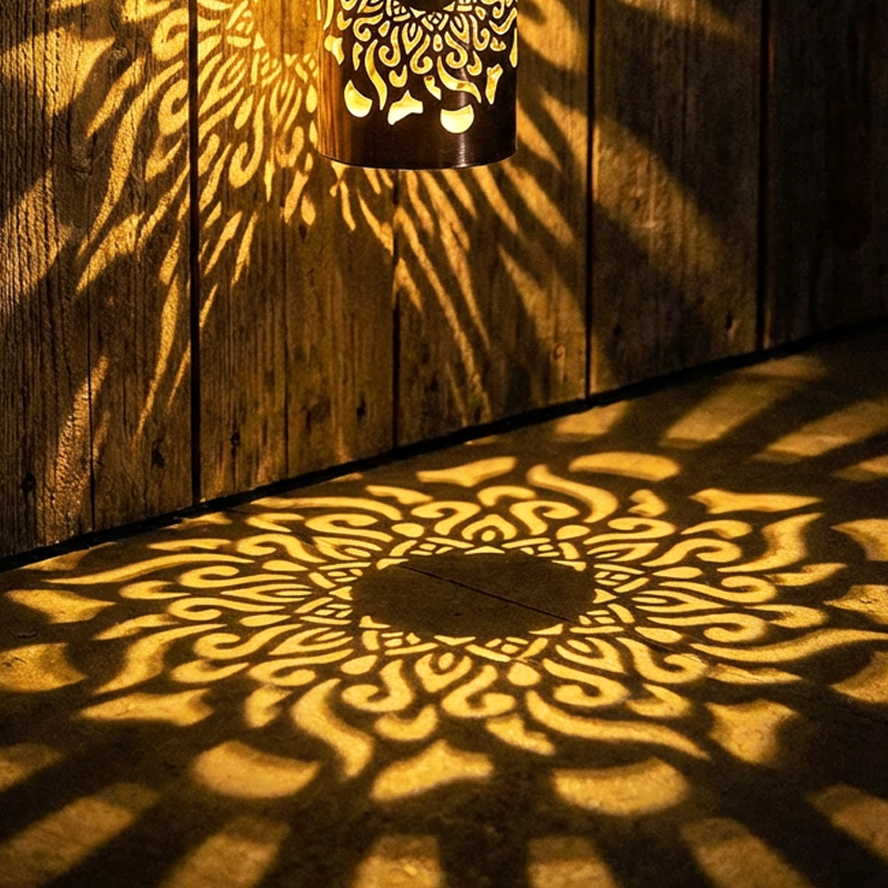 Solar mandala wall light outdoor garden projection detail