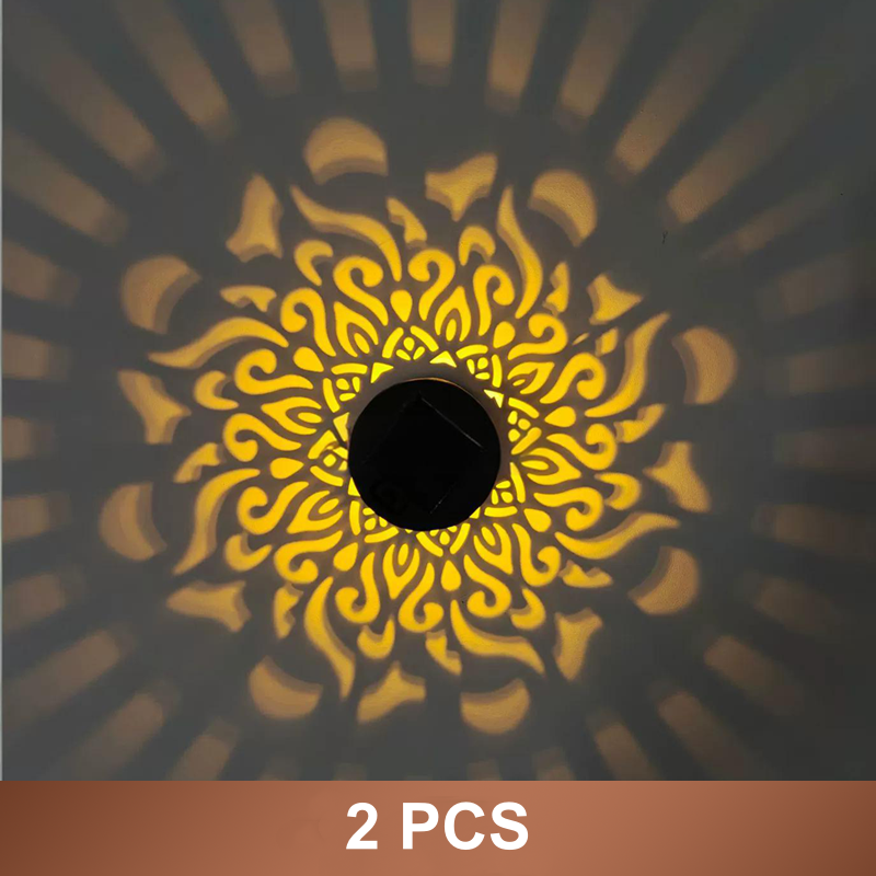 Solar mandala wall light outdoor garden projection detail